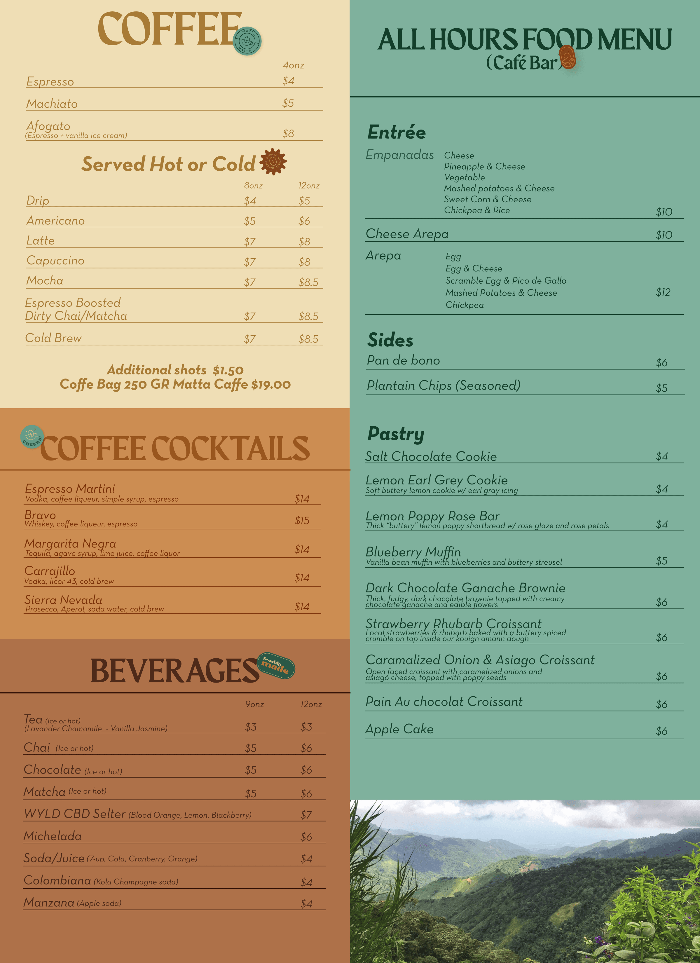 Matta Cafe Menu: Page 1