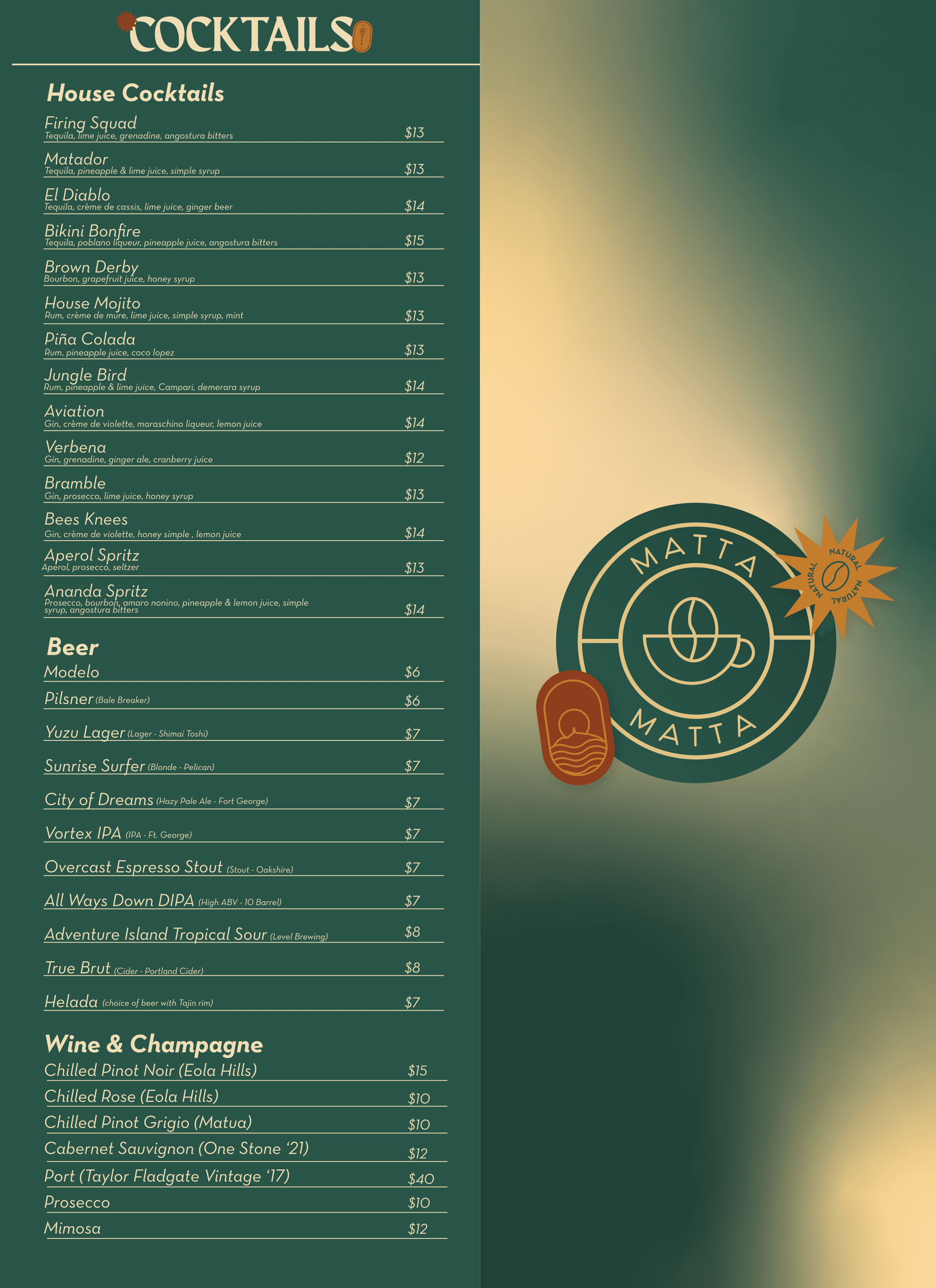 Matta Cafe Menu: Page 2